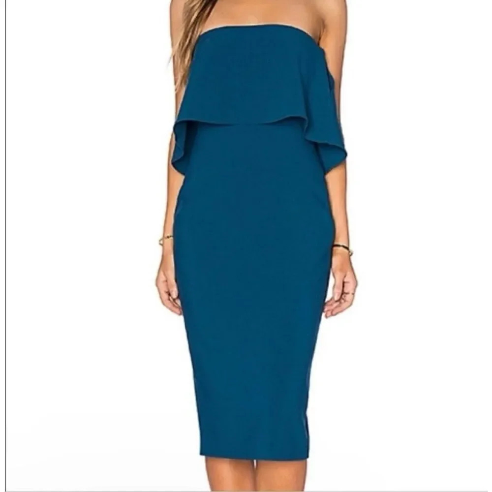 Likely blue strapless bodycon midi elegant knee length dress Size 10